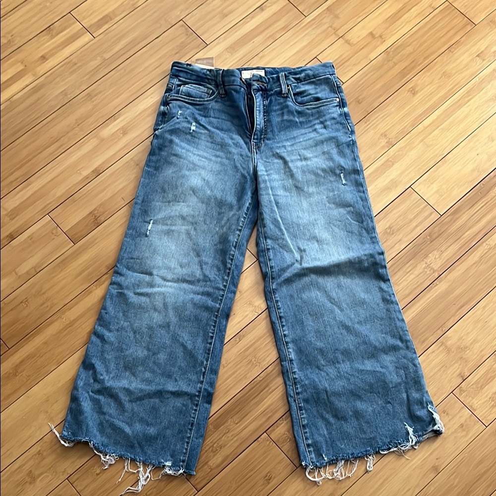 Kut from the Kloth Raw Hem Wide Leg Jeans - Blue